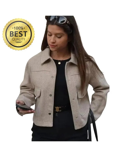 Spring Women's Fashion Wool Jacket Jacket Chic Lapel Pocket Decoration Women's Single-breasted Short Street Jacket