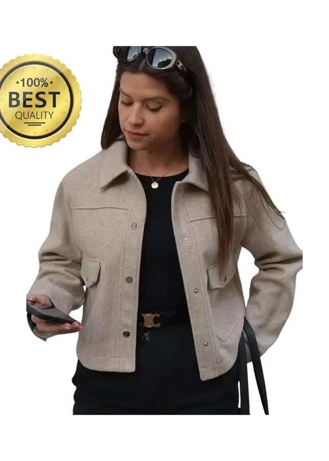 Spring Women's Fashion Wool Jacket Jacket Chic Lapel Pocket Decoration Women's Single-breasted Short Street Jacket