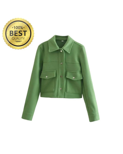 Spring Women's Fashion Wool Jacket Jacket Chic Lapel Pocket Decoration Women's Single-breasted Short Street Jacket