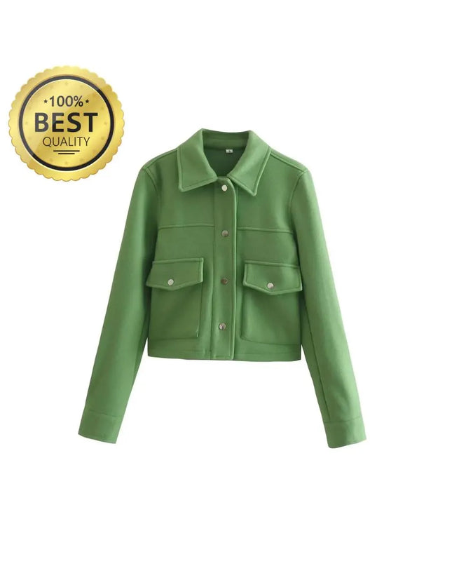 Spring Women's Fashion Wool Jacket Jacket Chic Lapel Pocket Decoration Women's Single-breasted Short Street Jacket
