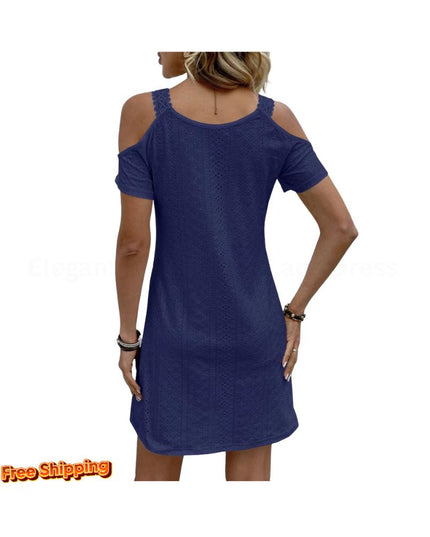 Summer Solid Off Shoulder V Neck White Dress Hollow Out Lace Short Sleeve Mini Dresses Elegant Party Women Clothing