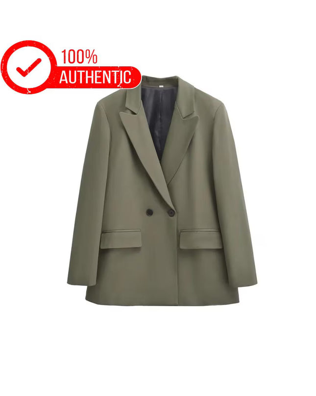 Double Breasted Blazer: Women's Office Wear Coat with Flap Pockets