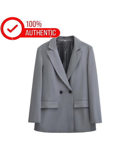 Double Breasted Blazer: Women's Office Wear Coat with Flap Pockets