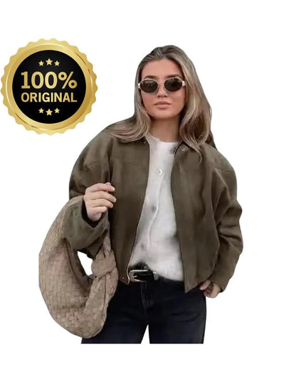 Fashion Solid Bomber Jacket For Women 2025 Autumn Winter Lapel Zipper Long Sleeve Coats Female High Street Chic Lady Outerwear