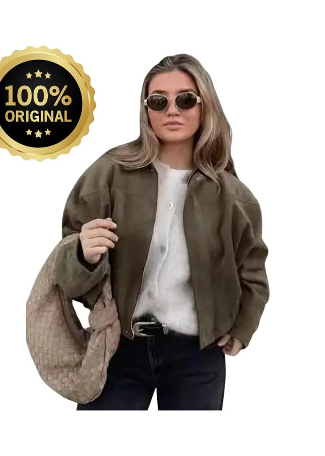 Fashion Solid Bomber Jacket For Women 2025 Autumn Winter Lapel Zipper Long Sleeve Coats Female High Street Chic Lady Outerwear