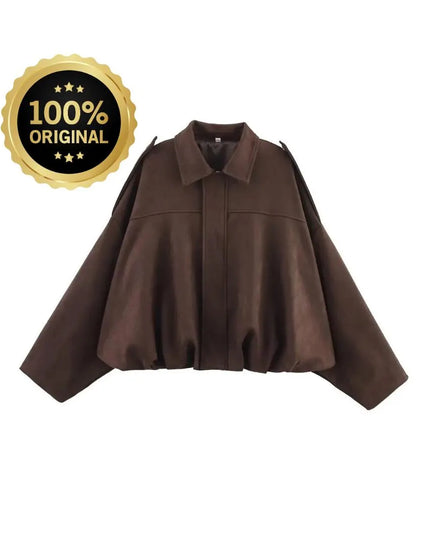 Fashion Solid Bomber Jacket For Women 2025 Autumn Winter Lapel Zipper Long Sleeve Coats Female High Street Chic Lady Outerwear