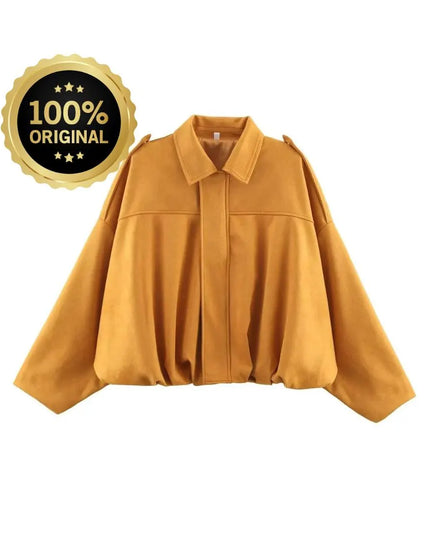 Fashion Solid Bomber Jacket For Women 2025 Autumn Winter Lapel Zipper Long Sleeve Coats Female High Street Chic Lady Outerwear