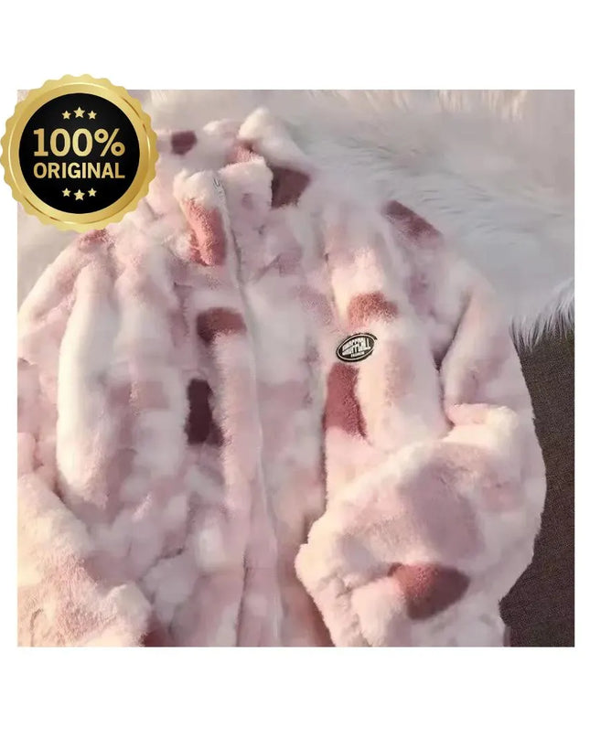 New Women's Tie Dye Lamb Fleece Jacket Autumn Winter Zipper Outerwear Warm Plush Jackets Harajuku Casual Loose Female Thick Coat