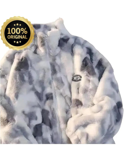 New Women's Tie Dye Lamb Fleece Jacket Autumn Winter Zipper Outerwear Warm Plush Jackets Harajuku Casual Loose Female Thick Coat