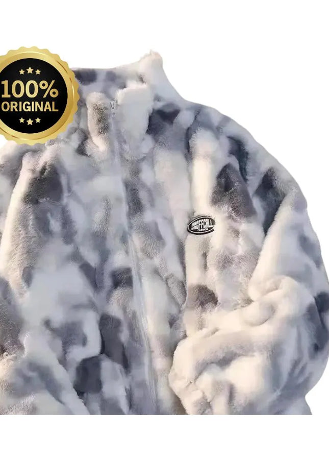 New Women's Tie Dye Lamb Fleece Jacket Autumn Winter Zipper Outerwear Warm Plush Jackets Harajuku Casual Loose Female Thick Coat