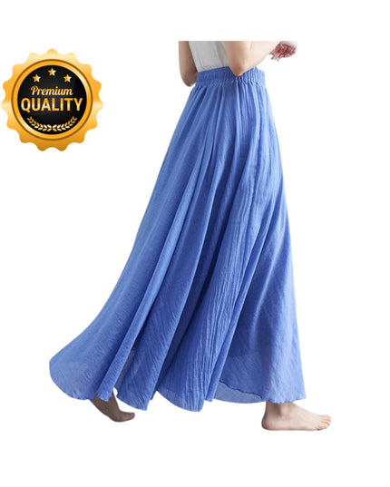 Cotton Linen Maxi Skirt, Floor Length Flowy Skirts, Elastic Waist A-Line Skirt, Custom Plus Size Skirts