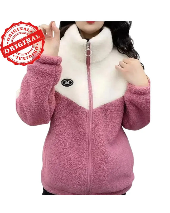 Autumn Winter Fleece Fluffy Jacket Streetwear Harajuku Zipper Coat Woman Lightweight Jacket Plush Warm Jacket Splice Coat
