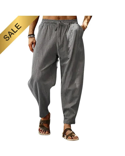 Men Cotton Linen Pants Summer and Autumn Solid High Waist Wide-Leg Trousers Male Loose Hemp Casual Breathable Sports Pants
