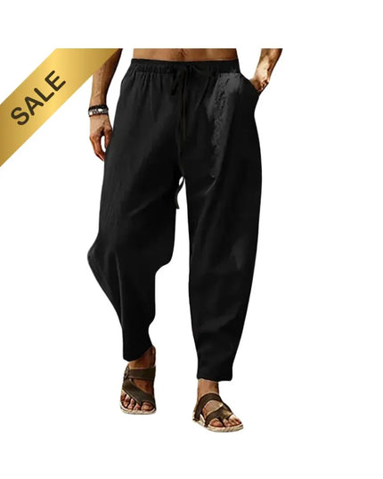 Men Cotton Linen Pants Summer and Autumn Solid High Waist Wide-Leg Trousers Male Loose Hemp Casual Breathable Sports Pants