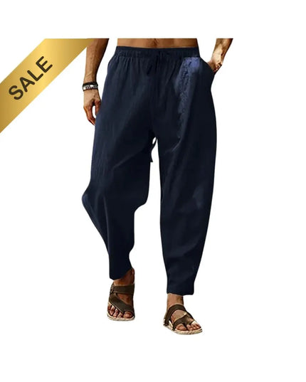Men Cotton Linen Pants Summer and Autumn Solid High Waist Wide-Leg Trousers Male Loose Hemp Casual Breathable Sports Pants