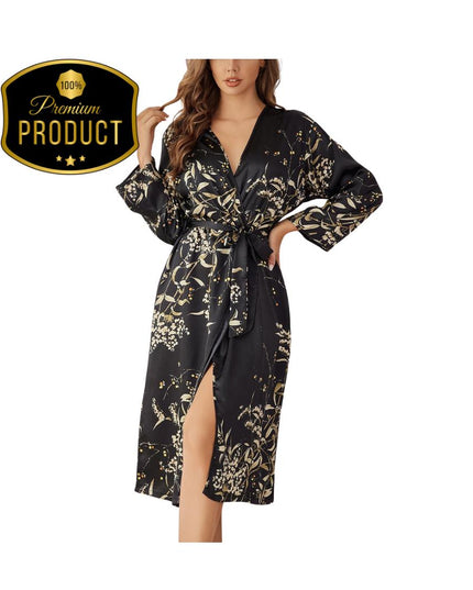 Robe Women Satin Nightgown Print Sleepwear Luxury Slip Nightdress Summer Homewear Ice Silk Bathrobe Kimono