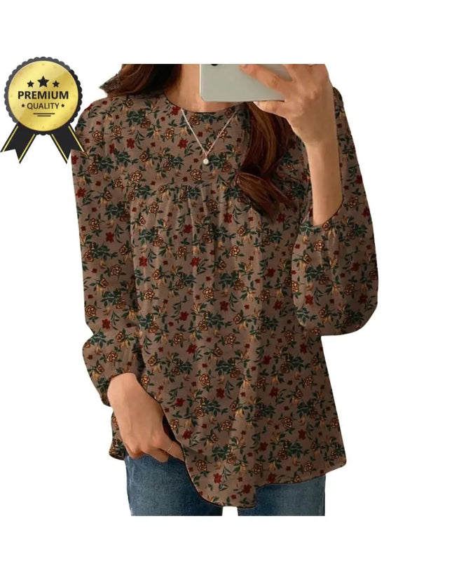 Women's Floral Printed Blouse Bohemian Holiday Tops Vintage Long Sleeve Work Shirt Casual Cotton Chemise Female Blouse