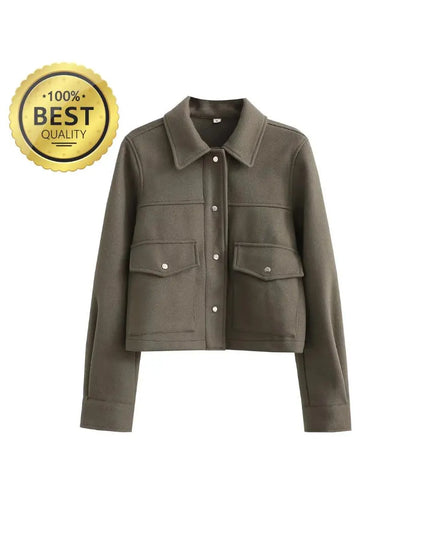 Spring Women's Fashion Wool Jacket Jacket Chic Lapel Pocket Decoration Women's Single-breasted Short Street Jacket