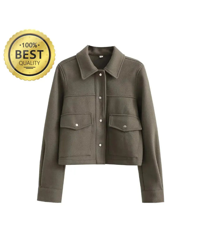 Spring Women's Fashion Wool Jacket Jacket Chic Lapel Pocket Decoration Women's Single-breasted Short Street Jacket