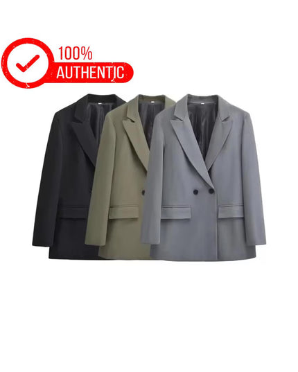 Double Breasted Blazer: Women's Office Wear Coat with Flap Pockets