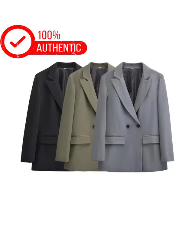 Double Breasted Blazer: Women's Office Wear Coat with Flap Pockets