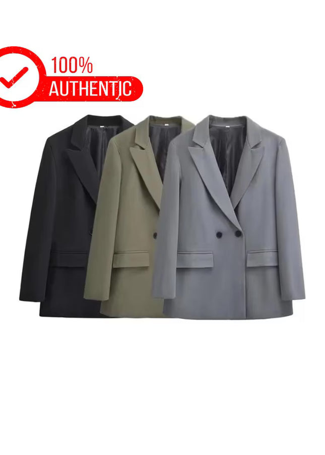 Double Breasted Blazer: Women's Office Wear Coat with Flap Pockets
