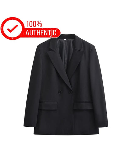Double Breasted Blazer: Women's Office Wear Coat with Flap Pockets