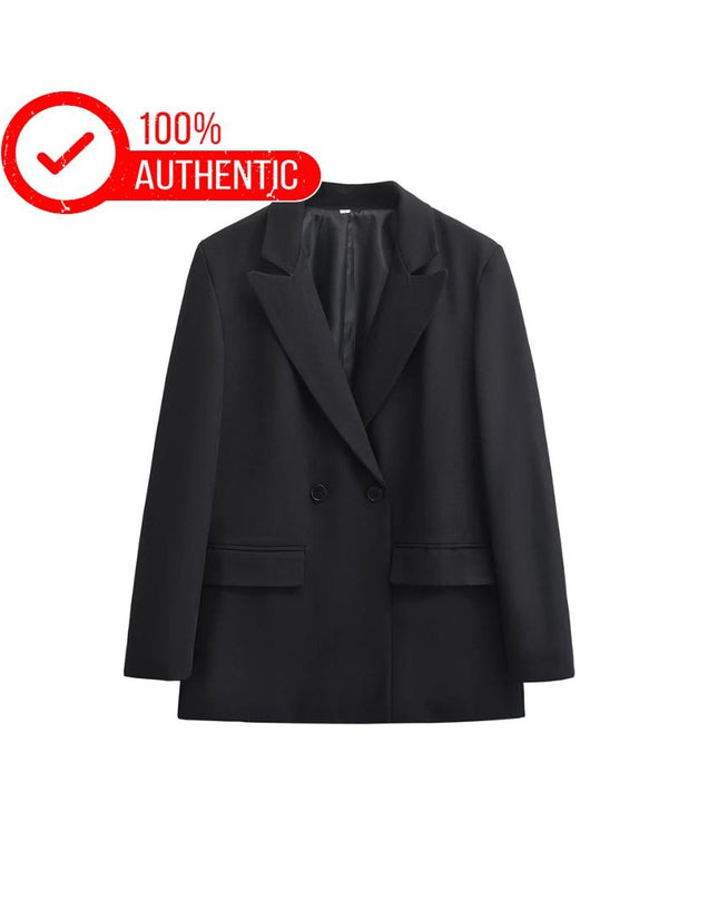 Double Breasted Blazer: Women's Office Wear Coat with Flap Pockets