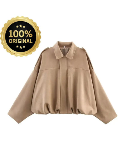 Fashion Solid Bomber Jacket For Women 2025 Autumn Winter Lapel Zipper Long Sleeve Coats Female High Street Chic Lady Outerwear