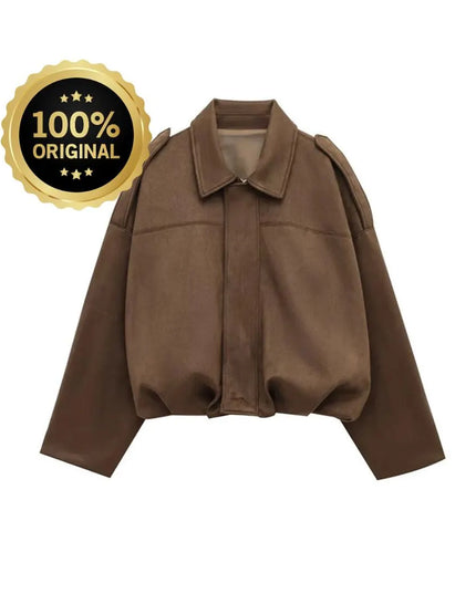 Fashion Solid Bomber Jacket For Women 2025 Autumn Winter Lapel Zipper Long Sleeve Coats Female High Street Chic Lady Outerwear