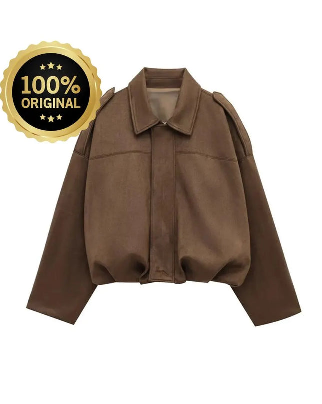 Fashion Solid Bomber Jacket For Women 2025 Autumn Winter Lapel Zipper Long Sleeve Coats Female High Street Chic Lady Outerwear