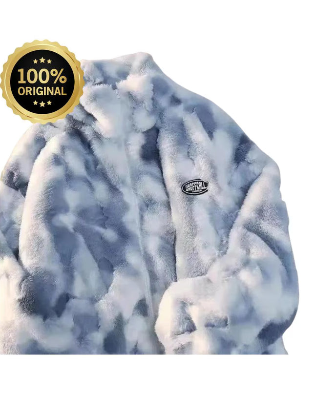 New Women's Tie Dye Lamb Fleece Jacket Autumn Winter Zipper Outerwear Warm Plush Jackets Harajuku Casual Loose Female Thick Coat