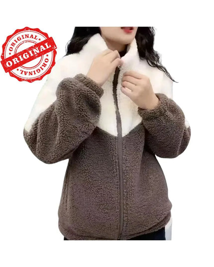 Autumn Winter Fleece Fluffy Jacket Streetwear Harajuku Zipper Coat Woman Lightweight Jacket Plush Warm Jacket Splice Coat