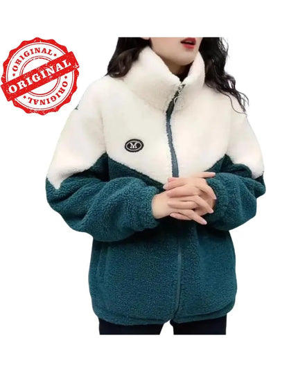 Autumn Winter Fleece Fluffy Jacket Streetwear Harajuku Zipper Coat Woman Lightweight Jacket Plush Warm Jacket Splice Coat