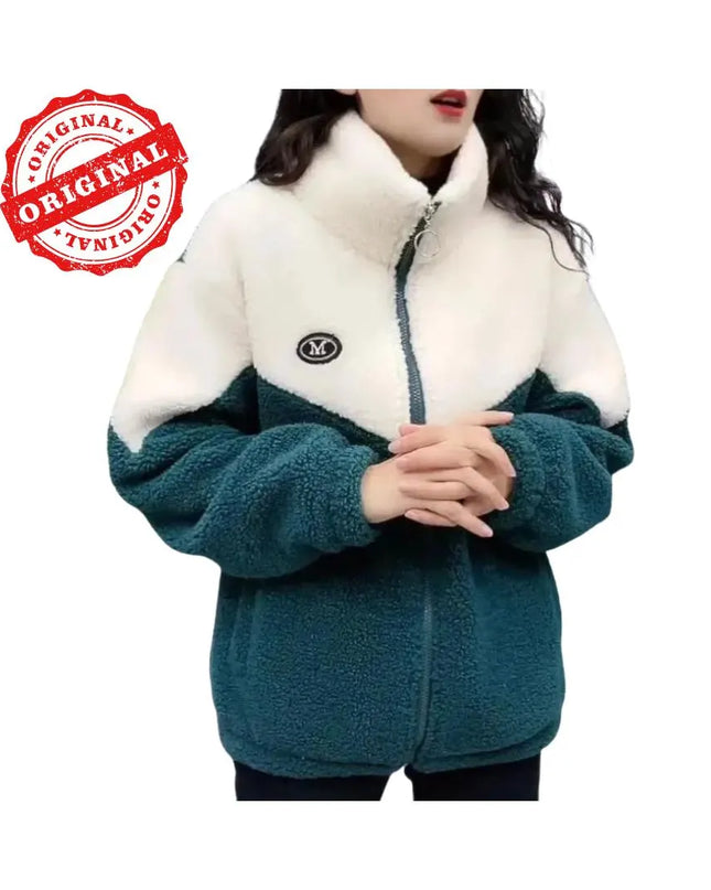 Autumn Winter Fleece Fluffy Jacket Streetwear Harajuku Zipper Coat Woman Lightweight Jacket Plush Warm Jacket Splice Coat