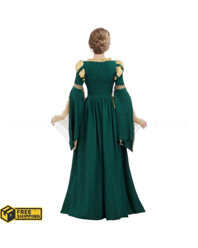 Women Medieval Renaissance Costume Pseudo-two-piece Vintage Renaissance Fair Dress with Wide Sleeves Lace