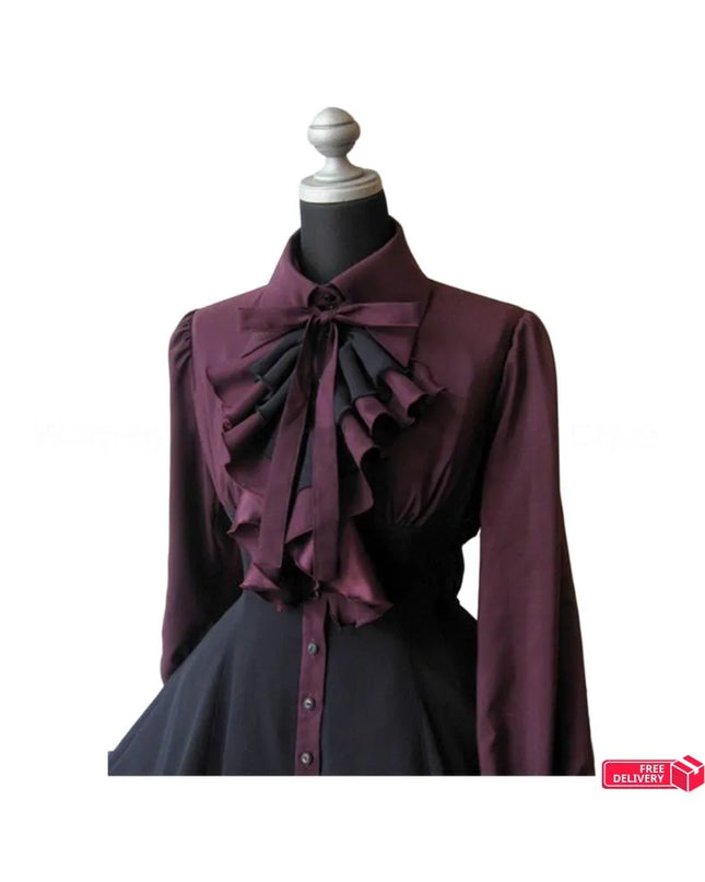 Medieval Retro Gothic Lolita Black Gothic Women Lolita Dresses Bow Collar Pleated Lace Up Goth Vintage Chic Jurken Dress