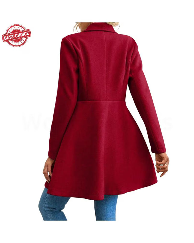 Boutique Solid Color Long Sleeve Lapel Button-Up New Year Red Valentine's Day Gift Outerwears Women's Coats Winter