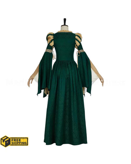 Women Medieval Renaissance Costume Pseudo-two-piece Vintage Renaissance Fair Dress with Wide Sleeves Lace