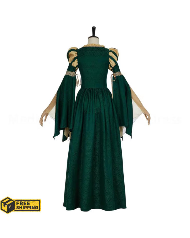 Women Medieval Renaissance Costume Pseudo-two-piece Vintage Renaissance Fair Dress with Wide Sleeves Lace