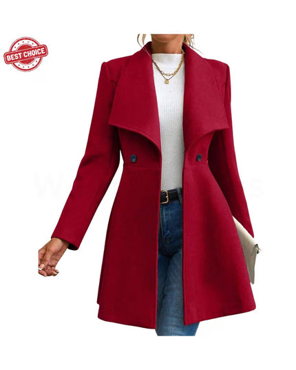 Boutique Solid Color Long Sleeve Lapel Button-Up New Year Red Valentine's Day Gift Outerwears Women's Coats Winter