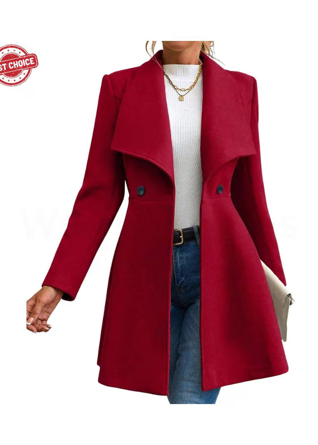 Boutique Solid Color Long Sleeve Lapel Button-Up New Year Red Valentine's Day Gift Outerwears Women's Coats Winter
